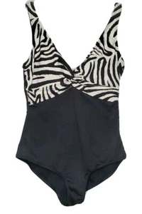 VTG Roxanne Swimsuit 16 One Piece Black White 40C Geometric Empire Women Scrunch - Picture 1 of 5