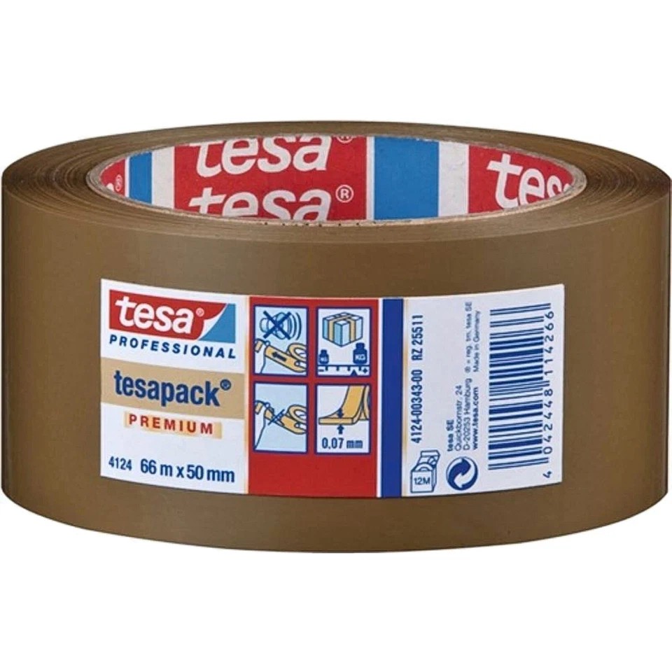12 Rollen tesa® Packband tesapack® 4124 Premium 66 m x 50 mm braun