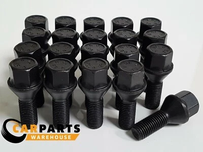 Fits Vauxhall Astra, Corsa, Vetra Alloy Wheel Bolts M12 X 1.5 26MM Taper Black - Image 1 of 4