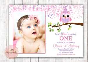 Owl Girl Birthday Party Invitation, Pink, Photo, Girl, Digital or Printed - Picture 1 of 1