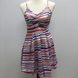 Vestido pequeño Jack BB Dakota para mujer mezcla patriótica de lino rojo blanco azul a rayas - Imagen 1 de 8