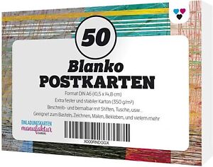 50 Blanko leere Postkarten Adressfeld weiss A6 DIY selber gestalten bemalen Set