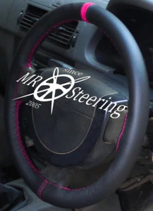 Für Vauxhall Tigra B 2004-09 Schwarze Lederlenkradhülle + Hot Pink Riemen - Bild 1 von 5