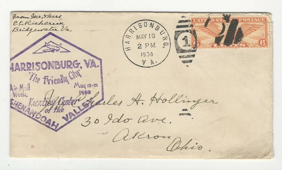 Usa: 1938; Cover with special cancellation, air mail week. US082/ - Image 1 of 1