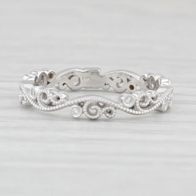 New Ornate Diamond Scrollwork Ring 14k White Gold Sz 6.25 Stackable Wedding Band - Image 1 of 4