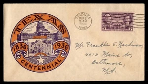 MayfairStamps US FDC 1936 Texas Centennial Gonzales First Day Cover aas_45707 - Picture 1 of 2