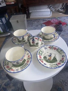 Blue Ridge Pottery "French Peasant" Tea Cup And Saucer Lot Of 4 Cups Saucer - Picture 1 of 3