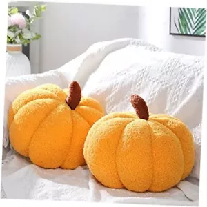 2 Pcs Pumpkin Throw Pillow Fall Thanksgiving Cushion 11 x 9.5 Inch 3D Yellow - Picture 1 of 7