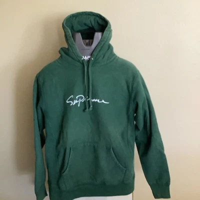 Sudadera Supreme Bordada Script Con Capucha Verde Talla Mediana Resistente Sudadera con Capucha Foto 1 de 4