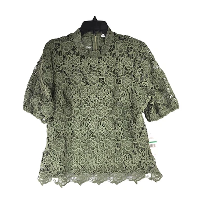 Blusa Nanette Lepore Mujer Verde Floral Encaje Cuello Simulado Manga Corta Talla L Nueva con Etiquetas Foto 1 de 4