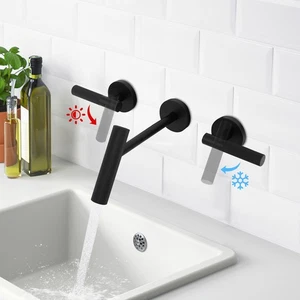 Rubinetto da bagno a parete 3 fori rubinetto da parete rubinetto da bagno con 2 maniglie - Foto 1 di 24