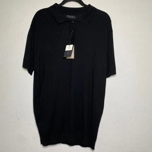 Neu mit Etikett Porter & Ash schwarzes Strick-Poloshirt kurzärmlig Herren XL adrett minimalistisch - Bild 1 von 15