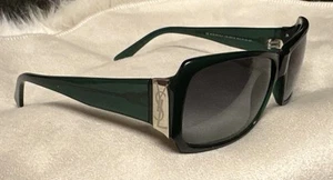 Saint Laurent YSL Womens Square/Rectangle Emerald Silver Auth Sunglasses EUC - Picture 1 of 12