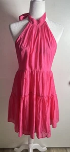 Mustard Seed Womens Large Pink Layered Ruffle Halter Neck Mini Dress NEW - Picture 1 of 9