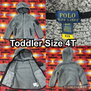 Polo Ralph Lauren Toddler Boys 4T Teddy Sherpa Fleece Grey Hooded Jacket - Picture 1 of 13