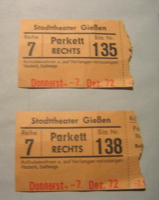 2 Alte Eintrittskarten Stadttheater Gießen Dezember 1972 - Bild 1 von 4
