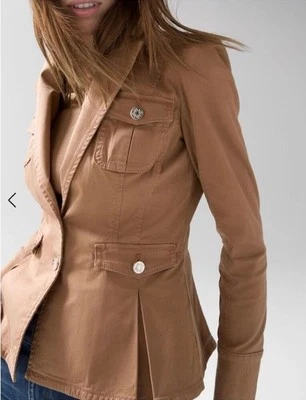 White House Black Market Khaki Blazer Jacket. Peplum. Pockets. XS - Image 1 of 4