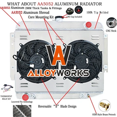 4 Row Radiator+Shroud Fan Relay For 1966-1969 Dodge Charger 500 R/T V8 Big Block Foto 1 de 4