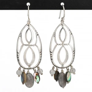 Retired Silpada Sterling Feldspar & Abalone Shell Infinity Dangle Earrings W2139 - Picture 1 of 5