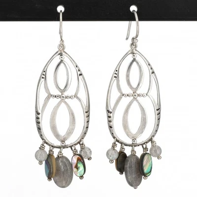 Retired Silpada Sterling Feldspar & Abalone Shell Infinity Dangle Earrings W2139 - Image 1 of 4