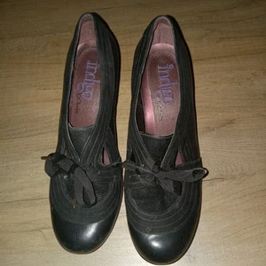 Indigo By Clarks Black Lea Jungle Java Pumps Leather Suede Lace Up 1950's Style - Picture 1 of 5