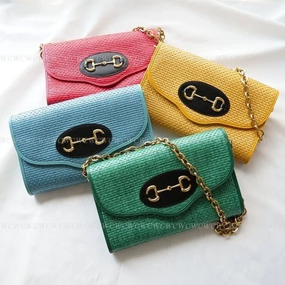 Bolso de hombro GUCCI Horsebit cadena amarillo paja para mujer i12499 Foto 1 de 4