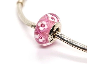 🩷Dije de cuentas de cristal de Murano floral rosa genuino plata de ley S925 🩷 - Imagen 1 de 9