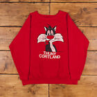 Vintage Graphic Looney Tunes Sweatshirt L 80s Sylvester the Cat Red Roundneck