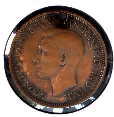 1941 ~ Gran Bretaña ~ Moneda de medio 1/2 centavo ~ George VI ~ Agujero ~ *M891 Foto 1 de 3