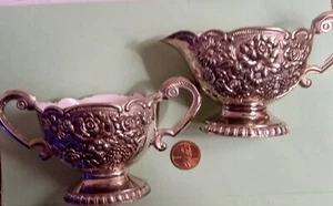 Vintage Ornate Japanese Himark Silver Plate & Porcelain Sugar & Creamer Set  - Picture 1 of 12