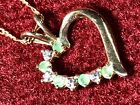 925 Gold Plated Untested Colombian Emerald Diamond Heart Necklace 20"