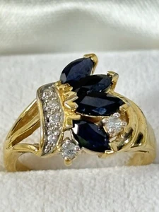 Birthstone Ring March Aquamarine Blue And Clear Zirconia On Gold Tone - Bild 1 von 16