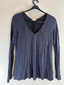 Witchery | Navy Long Sleeve V Neck Stretch Top Striped | Size Medium - Picture 1 of 5