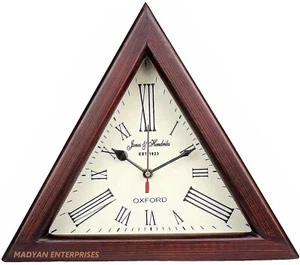 Triangle Wooden Clock 12 inches Wooden Triangle Wall Clock Wall Decorative - Picture 1 of 8