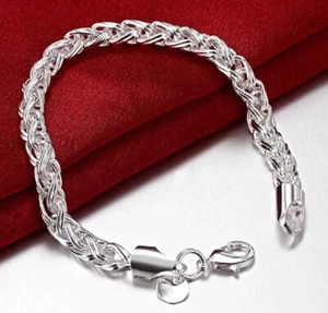 Stamped Silver Plated Twisted Rope Bracelet 4mm Thick Link Chain 8" / 21cms - Picture 1 of 10
