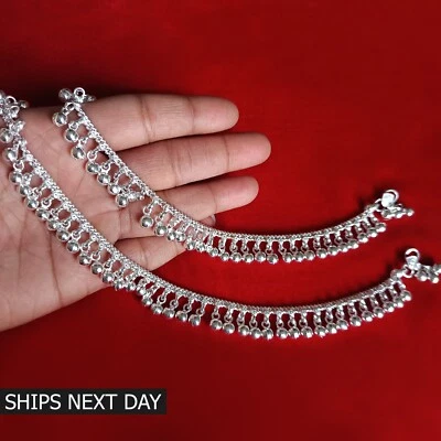 Tobillera hecha a mano de plata pura para mujer joyería tradicional india de danza del vientre Foto 1 de 4