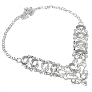 BERGKRISTALL, MUSCHELKERN Edelstein HANDGEF. 925 Sterlingsilber HALSKETTE - Bild 1 von 6