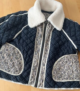 THE GREAT QUILTED NAVY & CREAM SHERPA COLLAR REVERSIBLE JACKET SZ 1/S - Picture 1 of 20