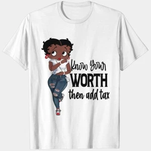 Betty Boop Blue Jean Know Your Worth Tshirt T-Shirts For Men Women S-5XL - Picture 1 of 8