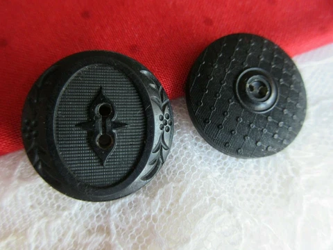 6418 - Two Extra Nice Horn Antique Buttons, One with Backmark “CAEN L.C.J.&F.” Cover