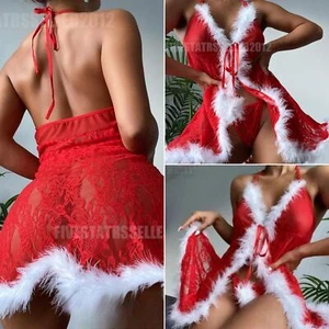 Lencería sexy para mujeres Prendas para dormir Ropa interior Peluche Babydoll Conjunto de vestido de encaje - Imagen 1 de 17