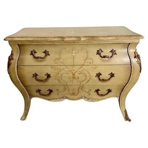 French Provincial Bombe Style Hand Painted Chest or Commode by Lilian August Cover