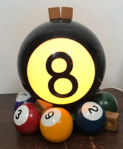 Vintage Billiards Pool 8 Ball Light WORKS Chalk Table Lamp 8” - Picture 1 of 5