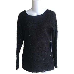Jennifer Lopez Black Sparkle Boucle Top Deep V-Neck In Back NWT Ladies Small - Picture 1 of 3