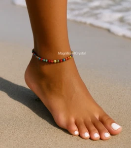 Pride2025 Vintage Rainbow Galaxy Sea Sediment Jasper Anklet Energy Reiki Gifts - Picture 1 of 5