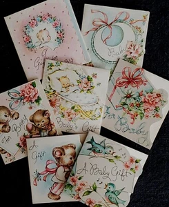 7 etichette regalo neonato vintage anni '50 Gibson-Norwalk baby shower neonato buste - Foto 1 di 19