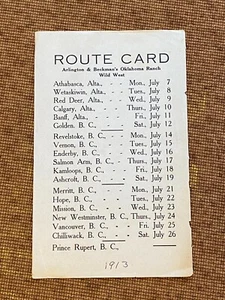 Arlington & Beckman's Ranch Wild West 1913 Route Card Programma Libro Tipo Animale - Foto 1 di 2