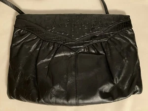 VINTAGE Mardane New York USA Handbag Purse Black Ostrich Leather Classic CLEAN! - Picture 1 of 10