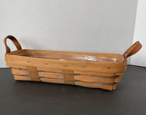 Longaberger Bread Basket 11.5”X 4.75” 1992 Handwoven Brown Plastic Protector Cover