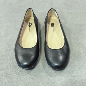SAS Scenic Ballet Flats Black Leather Slip On Shoes Round Toe Women's 10 Wide - Picture 1 of 12